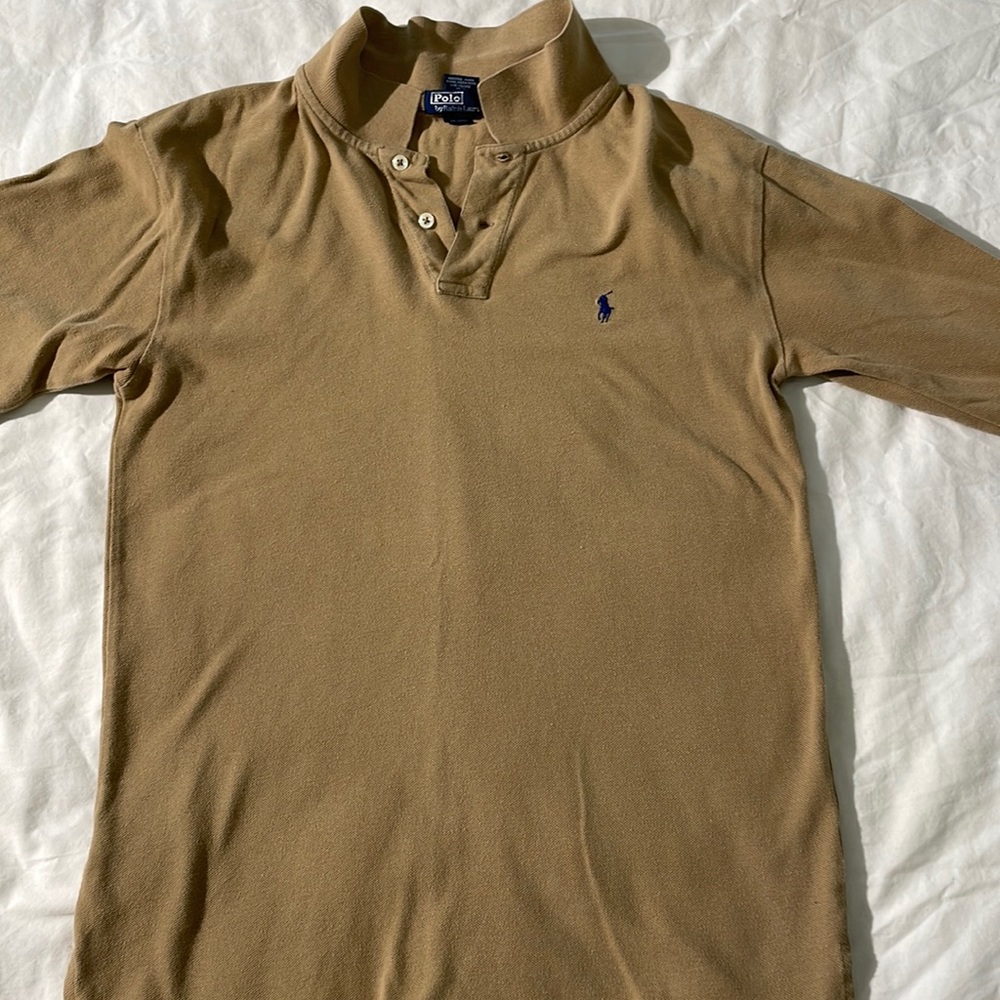 Long Sleeve Boys Polo by Ralph Lauren khaki polo